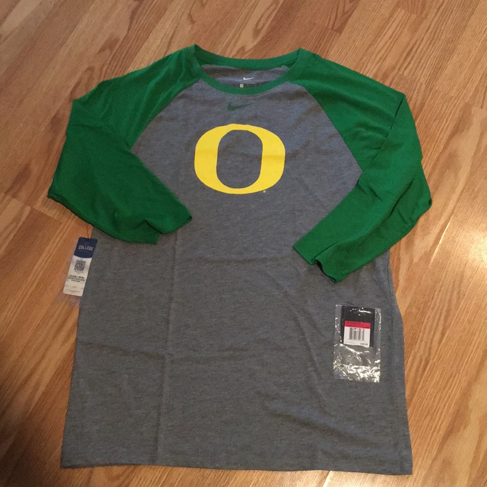NWT Nike Oregon Ducks 3/4 Sleeve Jersey | Unisex | Large | Gray Green Yellow
